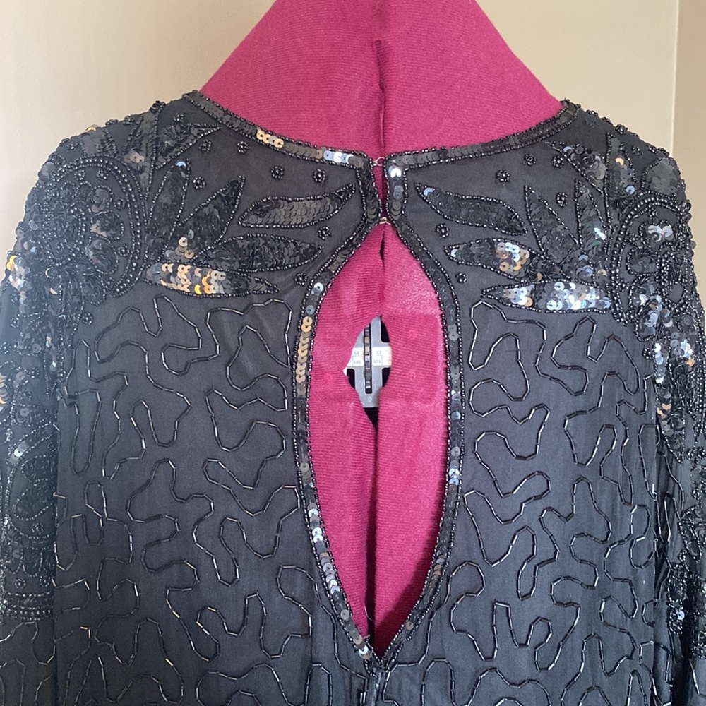 Lane Bryant Black Silk Beaded Cocktail Dress (Size 26/28) - Picture 7 of 10
